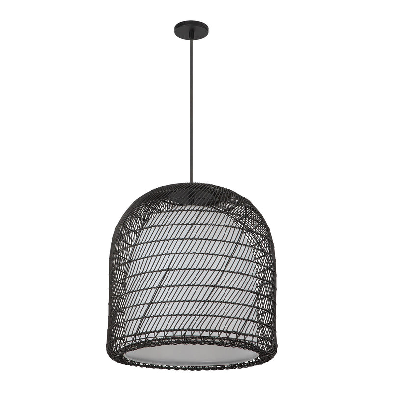 Kuzco Alora Mood Bondi 20in 1-Light Pendant | Matte Black Steel and Rattan Opal Glass | Covered Patio & Indoor | 20.12 x 22 in | Model PD631920MBOP