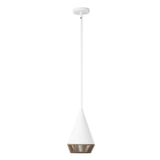 Kuzco Daphne 7in 1-Light Pendant | Mid-Century White Steel and Brown Cotton Rope | Covered Patio & Kitchen Island | Model PD633107WHBR