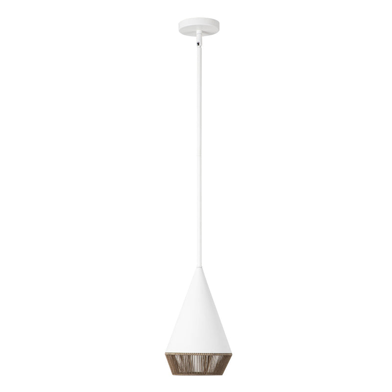 Kuzco Daphne 7in 1-Light Pendant | Mid-Century White Steel and Brown Cotton Rope | Covered Patio & Kitchen Island | Model PD633107WHBR