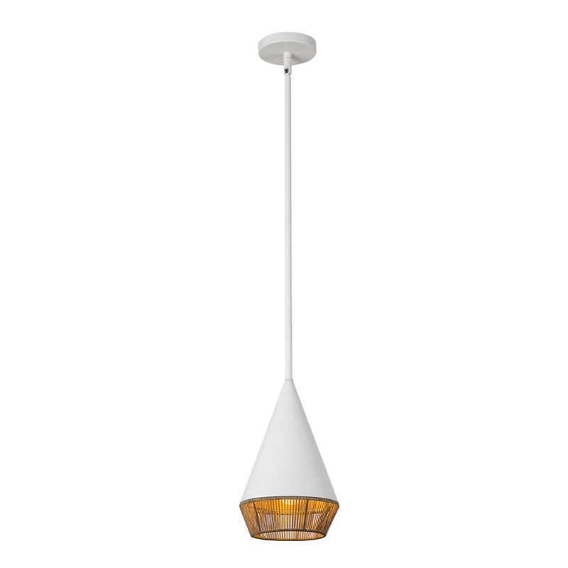 Kuzco Daphne 7in 1-Light Pendant | Mid-Century White Steel and Brown Cotton Rope | Covered Patio & Kitchen Island | Model PD633107WHBR
