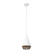 Kuzco Daphne 7in 1-Light Pendant | Mid-Century White Steel and Brown Cotton Rope | Covered Patio & Kitchen Island | Model PD633107WHBR