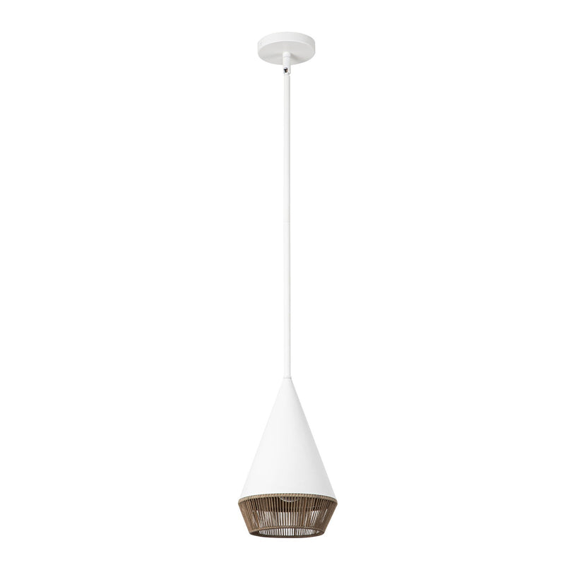 Kuzco Daphne 7in 1-Light Pendant | Mid-Century White Steel and Brown Cotton Rope | Covered Patio & Kitchen Island | Model PD633107WHBR