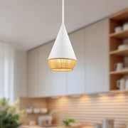 Kuzco Daphne 7in 1-Light Pendant | Mid-Century White Steel and Brown Cotton Rope | Covered Patio & Kitchen Island | Model PD633107WHBR