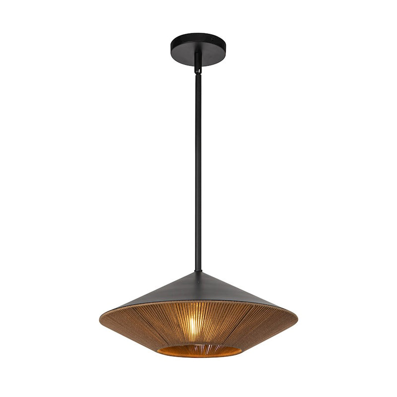 Kuzco Daphne 15in 1-Light Pendant | Mid-Century Matte Black Steel and Brown Cotton Rope | Covered Patio & Dining Room | Model PD633215MBBR