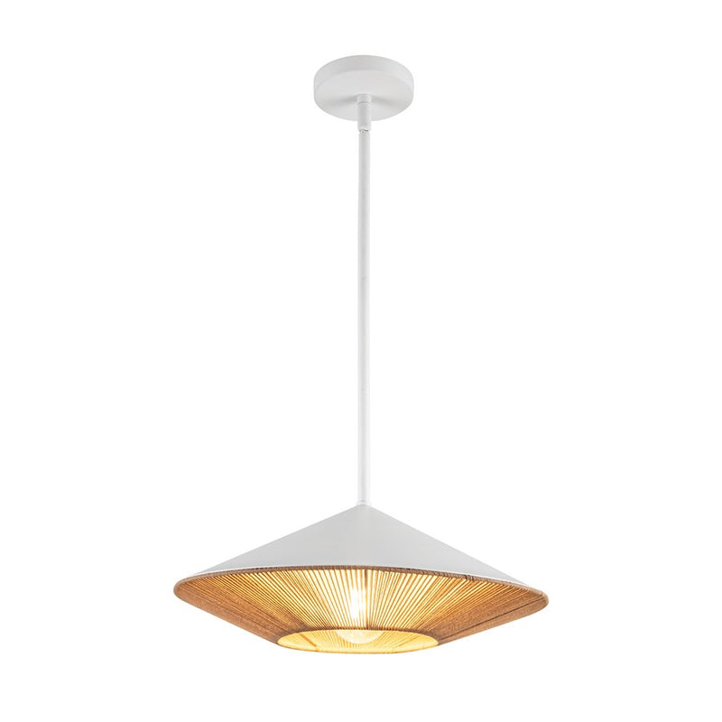 Kuzco Daphne 15in 1-Light Pendant | Mid-Century White/Brown Cotton Rope and Steel | Covered Patio & Dining Room | 15 x 6.25 in | Model PD633215WHBR