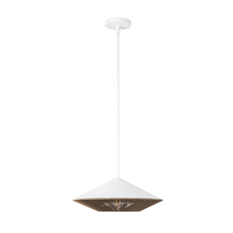 Kuzco Daphne 15in 1-Light Pendant | Mid-Century White/Brown Cotton Rope and Steel | Covered Patio & Dining Room | 15 x 6.25 in | Model PD633215WHBR