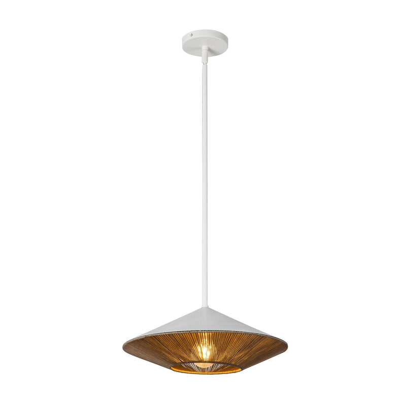 Kuzco Daphne 15in 1-Light Pendant | Mid-Century White/Brown Cotton Rope and Steel | Covered Patio & Dining Room | 15 x 6.25 in | Model PD633215WHBR