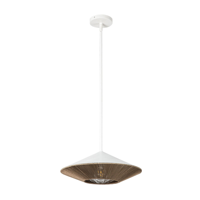 Kuzco Daphne 15in 1-Light Pendant | Mid-Century White/Brown Cotton Rope and Steel | Covered Patio & Dining Room | 15 x 6.25 in | Model PD633215WHBR