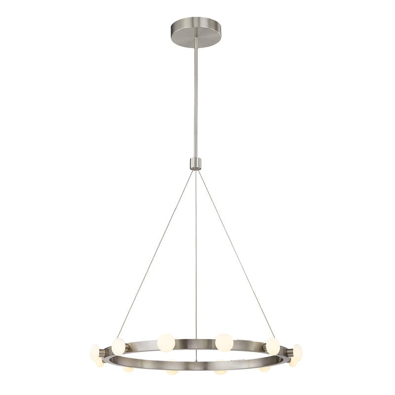 Kuzco Rezz 28in LED Pendant | Hollywood Glam Brushed Nickel Frame and Opal Glass Diffuser | Kitchen Island & Dining Room | Model PD63428-BN