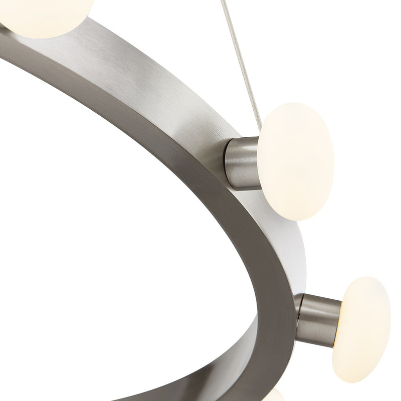 Kuzco Rezz 28in LED Pendant | Hollywood Glam Brushed Nickel Frame and Opal Glass Diffuser | Kitchen Island & Dining Room | Model PD63428-BN