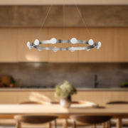 Kuzco Rezz 28in LED Pendant | Hollywood Glam Brushed Nickel Frame and Opal Glass Diffuser | Kitchen Island & Dining Room | Model PD63428-BN