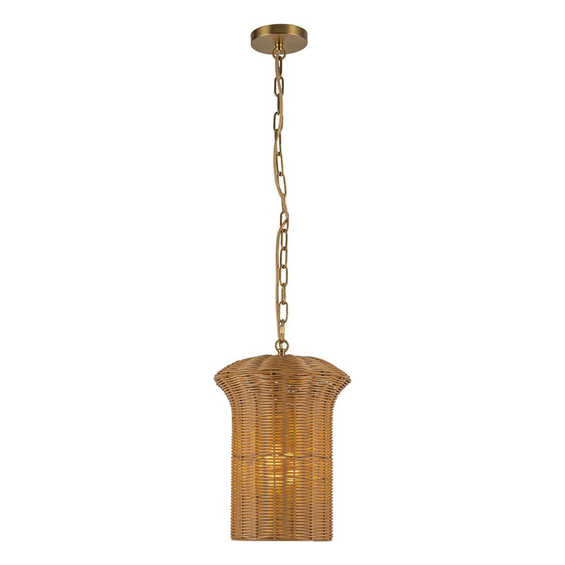 Kuzco Kai 11" Socket Pendant, Brushed Gold/Rattan Shade - PD641011BG