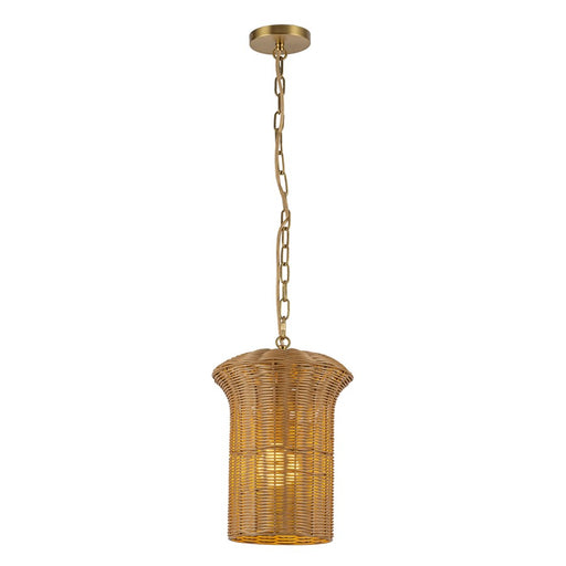 Kuzco Kai 11" Socket Pendant, Brushed Gold/Rattan Shade