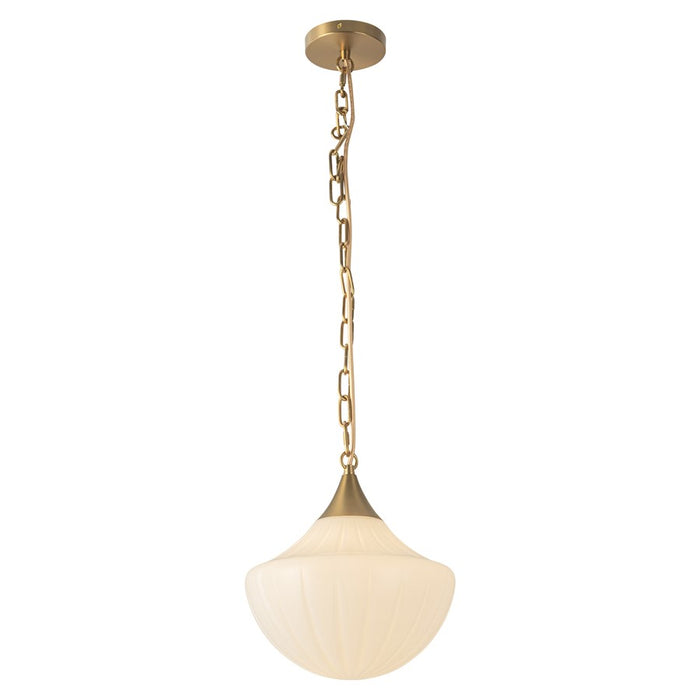 Kuzco Farrah 12" Gold Pend, Brushed Gold/Glossy Ribbed Opal Glass