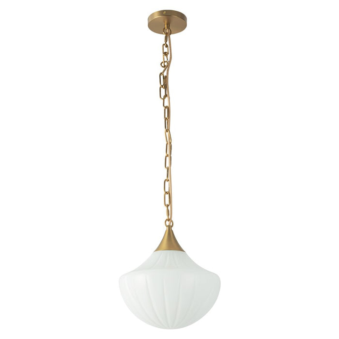 Kuzco Farrah 12" Gold Pend, Brushed Gold/Glossy Ribbed Opal Glass