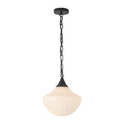 Kuzco Farrah 12" Blk Pend, Matte Blk/Glossy Ribbed Opal Glass - PD651012MBGR