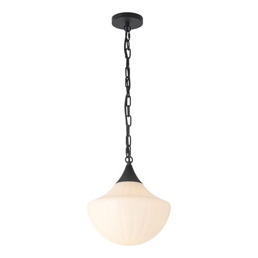 Kuzco Farrah 12" Black Pend, Matte Black/Glossy Ribbed Opal Glass