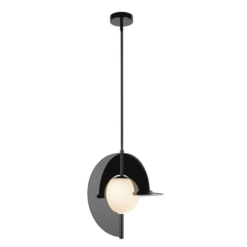 Kuzco Scorpio 16" LED Pendant, Glossy Black/Opal Glass