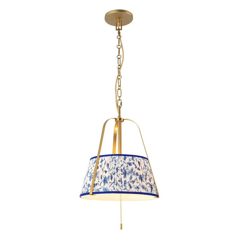 Kuzco Scout 13" Gold Pendant, Brushed Gold/Blue Linen