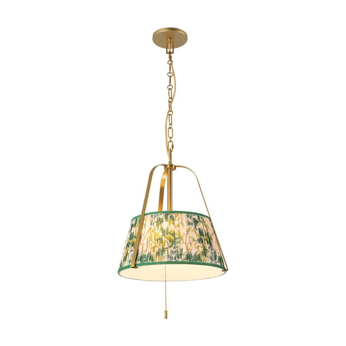 Kuzco Scout 13" Gold Pendant, Brushed Gold/Green Linen