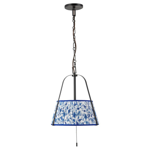 Kuzco Scout 13" Black Pendant, Matte Black/Blue Linen