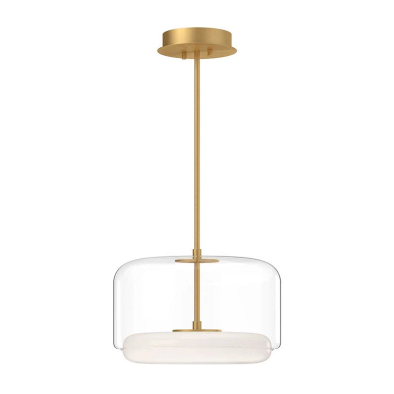 Kuzco Enkel 15in 1-Light LED Pendant | Clear Brushed Gold and White Acrylic Diffuser | Kitchen Island & Dining Room | Model PD70615-CL-BG