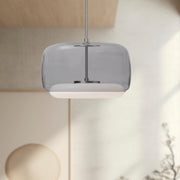 Kuzco Enkel 15in LED Pendant | Smoked Glass and Brushed Nickel with White Acrylic Diffuser | Kitchen Island & Dining Room | Model PD70615-SM-BN