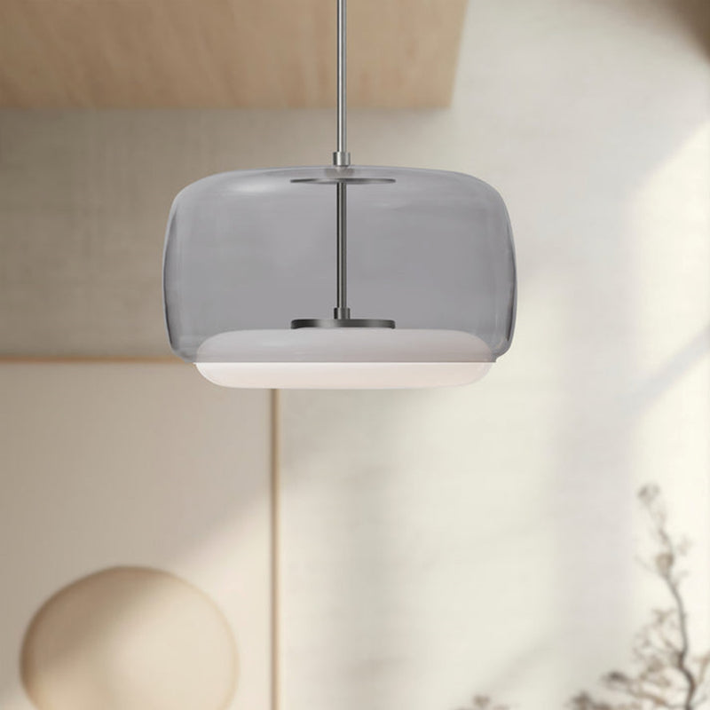 Kuzco Enkel 15in LED Pendant | Smoked Glass and Brushed Nickel with White Acrylic Diffuser | Kitchen Island & Dining Room | Model PD70615-SM-BN