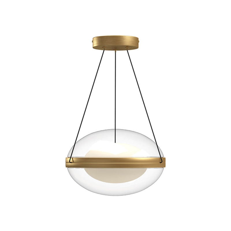 Kuzco Virgo 12in 1-Light LED Pendant | Modern Brushed Gold Aluminum and Clear Frosted Glass | Kitchen Island & Dining Room | Model PD76312-BG-OP