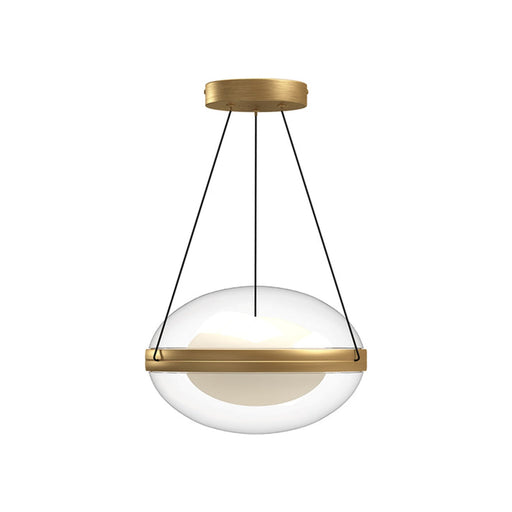 Kuzco Virgo 12in 1-Light LED Pendant | Modern Brushed Gold Aluminum and Clear Frosted Glass | Kitchen Island & Dining Room | Model PD76312-BG-OP