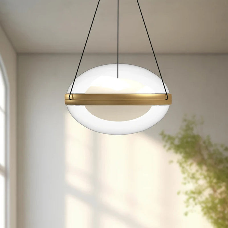 Kuzco Virgo 12in 1-Light LED Pendant | Modern Brushed Gold Aluminum and Clear Frosted Glass | Kitchen Island & Dining Room | Model PD76312-BG-OP