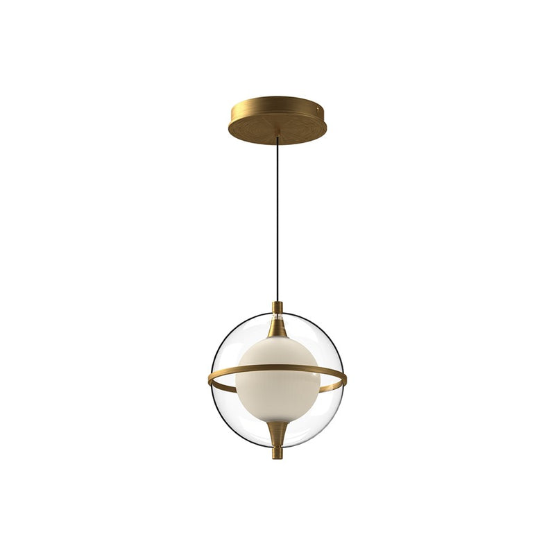 Kuzco Aries 8" LED Pendant, Brushed Gold/Clear Acrylic Shade