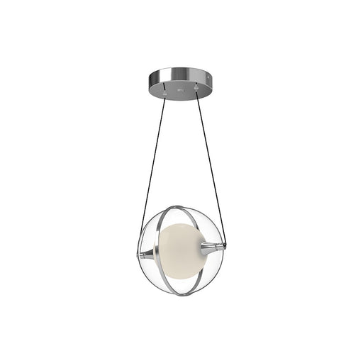 Kuzco Aries 8.62in 1-Light LED Pendant | Modern Chrome Aluminum and Frosted Glass Clear Acrylic | Dining Room & Living Room | Model PD76708-CH