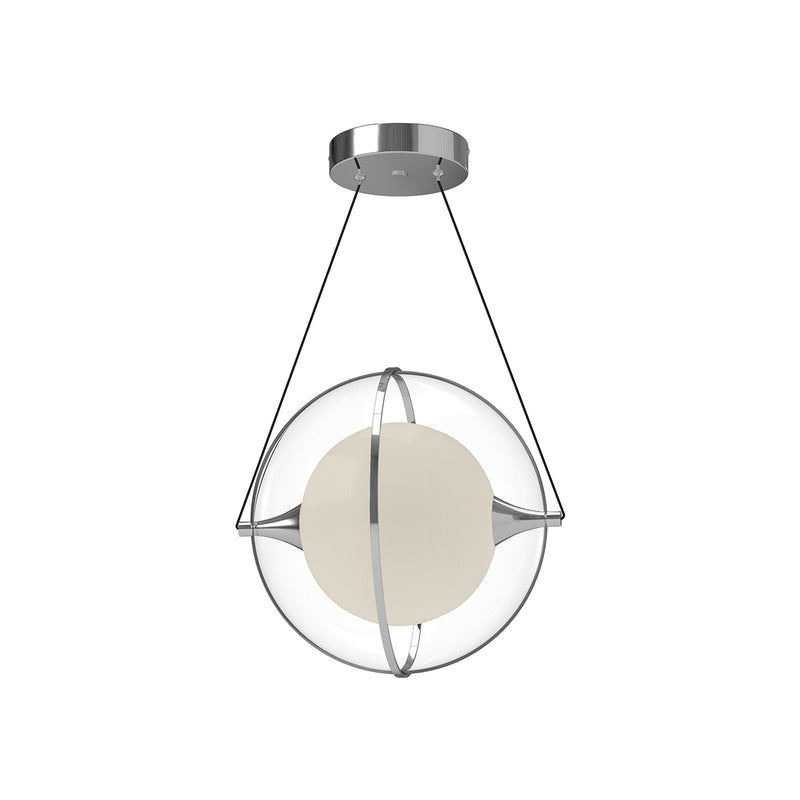 Kuzco Aries 12in 1-Light Pendant | Modern Chrome and Frosted Glass with Clear Acrylic | Kitchen Island & Dining Room | 1150lm | Model PD76712-CH