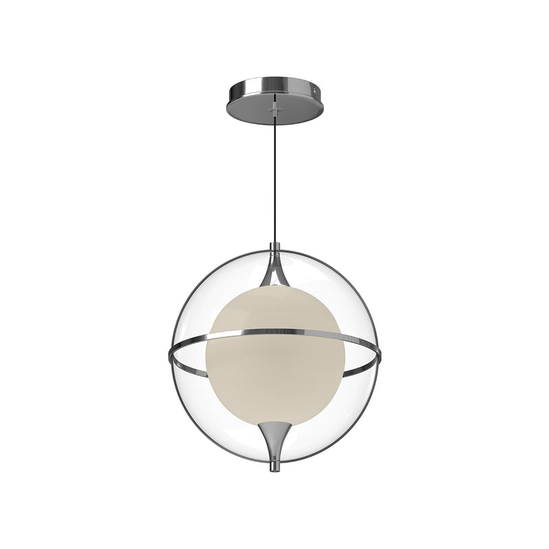 Kuzco Aries 12in 1-Light Pendant | Modern Chrome and Frosted Glass with Clear Acrylic | Kitchen Island & Dining Room | 1150lm | Model PD76712-CH
