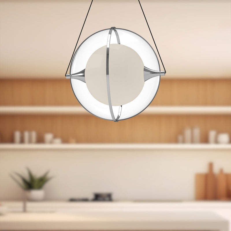 Kuzco Aries 12in 1-Light Pendant | Modern Chrome and Frosted Glass with Clear Acrylic | Kitchen Island & Dining Room | 1150lm | Model PD76712-CH
