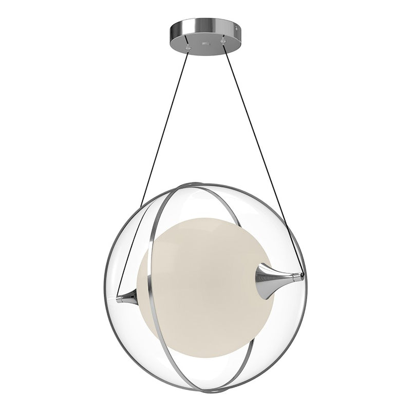 Kuzco Aries 16in 1-Light LED Pendant | Modern Chrome Aluminum and Frosted Glass with Clear Exterior | Kitchen Island & Dining Room | Model PD76716-CH