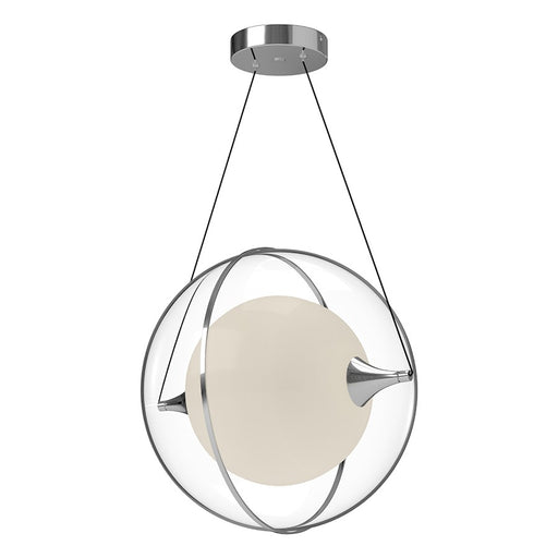 Kuzco Aries 16in 1-Light LED Pendant | Modern Chrome Aluminum and Frosted Glass with Clear Exterior | Kitchen Island & Dining Room | Model PD76716-CH