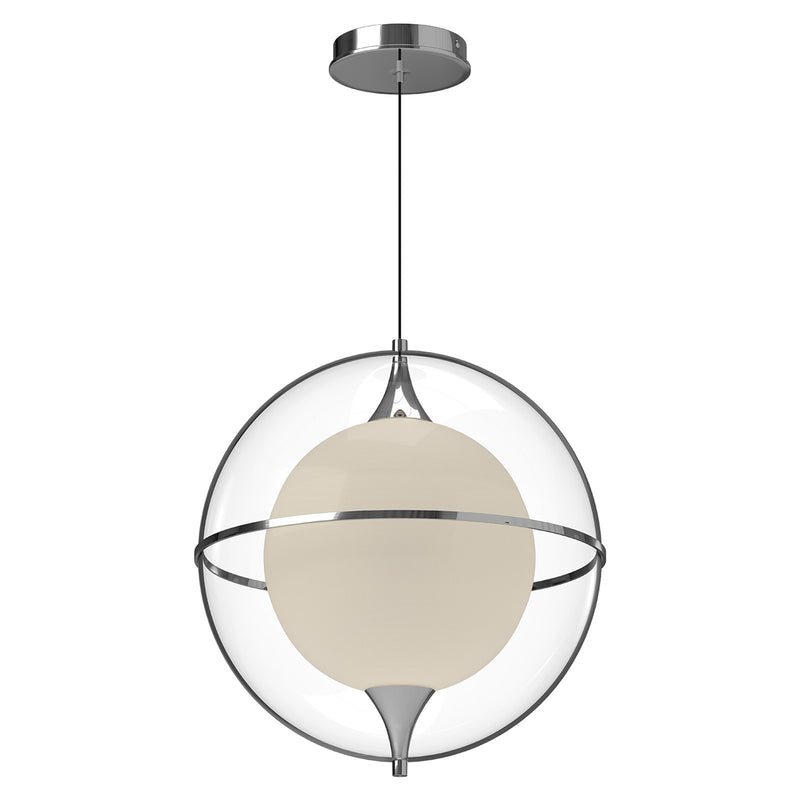 Kuzco Aries 16in 1-Light LED Pendant | Modern Chrome Aluminum and Frosted Glass with Clear Exterior | Kitchen Island & Dining Room | Model PD76716-CH