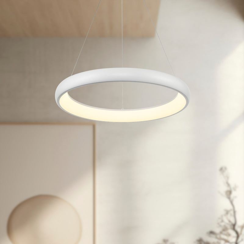 Kuzco Cortana 24in 1-Light LED Pendant | Modern White and White Acrylic Diffuser | Kitchen Island & Dining Room | 24.25 x 2.5 in | Model PD82724-WH