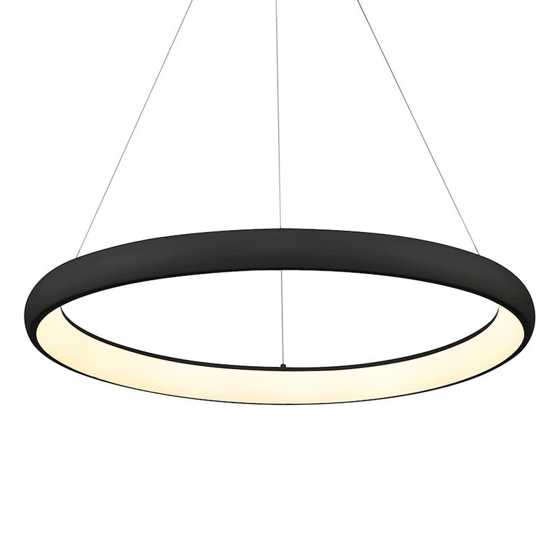 Kuzco Cortana 32in 1-Light LED Pendant | Modern Black Aluminum and White Acrylic Diffuser | Dining Room & Living Room | 32 x 2 in | Model PD82732-BK