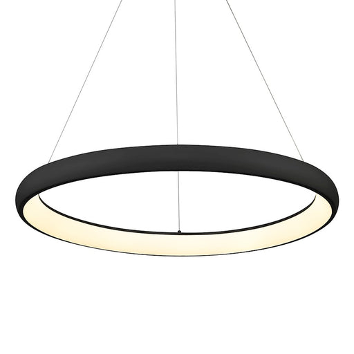 Kuzco Cortana 32in 1-Light LED Pendant | Modern Black Aluminum and White Acrylic Diffuser | Dining Room & Living Room | 32 x 2 in | Model PD82732-BK