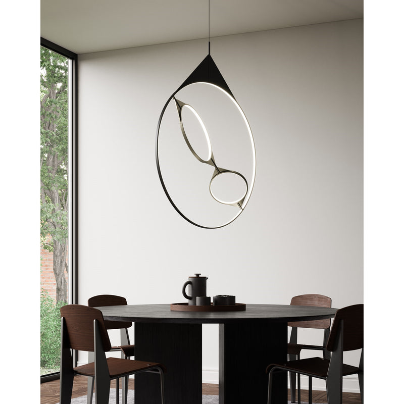 Kuzco Serif 36in 1-Light LED Pendant | Modern Black Steel and Frosted Silicone Diffuser | Kitchen Island & Dining Room | Model PD84336-BK