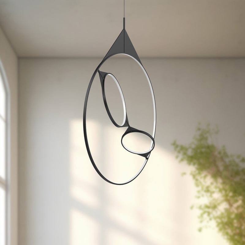 Kuzco Serif 36in 1-Light LED Pendant | Modern Black Steel and Frosted Silicone Diffuser | Kitchen Island & Dining Room | Model PD84336-BK