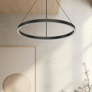 Kuzco Cerchio 24in LED Pendant | Modern Black Aluminum and Frosted Silicone | Kitchen Island & Dining Room | Model PD87124-BK-UNV-010
