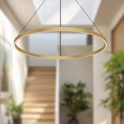 Kuzco Cerchio 36in 1-Light LED Down Pendant | Modern Brushed Gold Aluminum and Frosted Silicone Diffuser | Kitchen Island & Dining | Model PD87136-BG