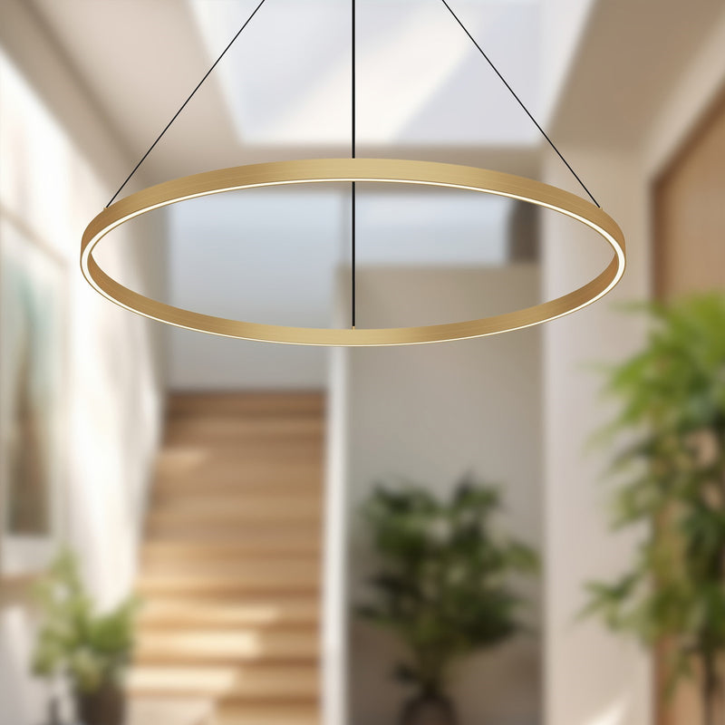 Kuzco Cerchio 36in 1-Light LED Down Pendant | Modern Brushed Gold Aluminum and Frosted Silicone Diffuser | Kitchen Island & Dining | Model PD87136-BG