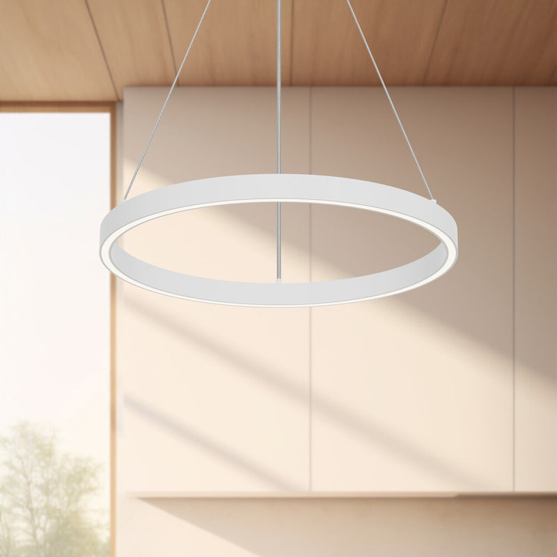 Kuzco Cerchio 18in 1-Light LED Up/Down Pendant | Modern White Aluminum and Frosted Silicone | Kitchen Island & Dining Room | Model PD87718-WH