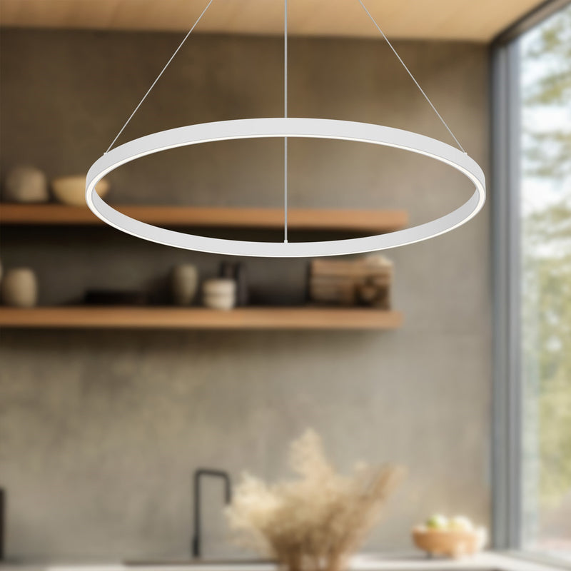 Kuzco Cerchio 32in 1-Light LED Up/Down Pendant | Modern White and Frosted Silicone | Kitchen Island & Dining Room | 5630lm 3000K | Model PD87732-WH