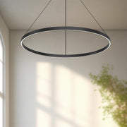 Kuzco Cerchio 36in 1-Light LED Up/Down Pendant | Modern Black Aluminum and Frosted Silicone Diffuser | Kitchen Island & Dining Room | Model PD87736-BK
